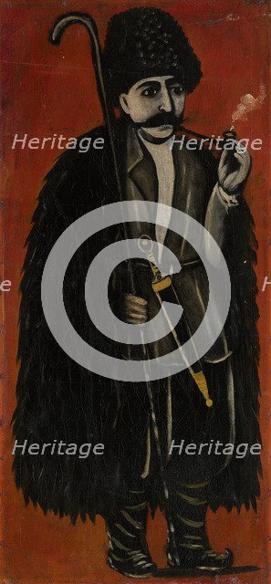 Shepherd in a Felt Cloak against a Red Background. Artist: Pirosmani, Niko (1862-1918)