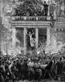 Burning of the Ring Theatre, Vienna: how some were saved - from a sketch by A. Schönauer, 1881. Creator: Unknown.