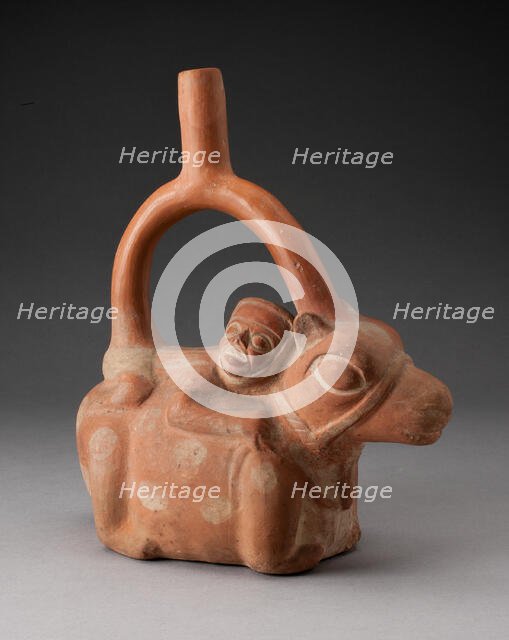 Stirrup Spout Vessel Depicting a Man Riding a Llama, 100 B.C./A.D. 500. Creator: Unknown.