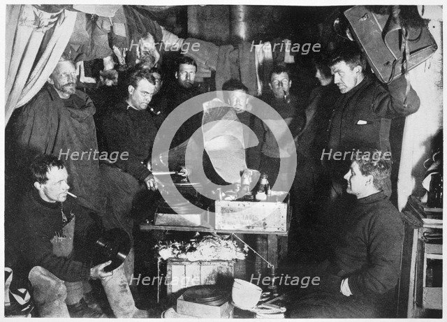 'Music in the Hut', Scott's South Pole expedition, 1911. Artist: Herbert Ponting