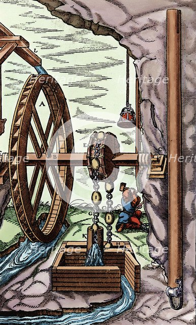 A Mine Being Drained By A Rag And Chain Pump Powered By An Overshot Water Wheel 1556 Artist Unknown 1152521 Heritage Images Definition of chain pump in the fine dictionary. rag and chain pump powered