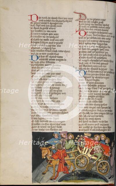 Nero's Son, the Toad, Escaping in the Tiber; Weltchronik, about 1400-1410. Creator: Unknown.