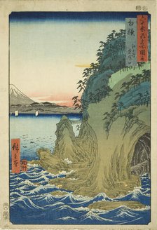 Sagami Province: Entrance to the Caves at Enoshima (Sagami, Enoshima iwaya no kuchi), from..., 1853. Creator: Ando Hiroshige.