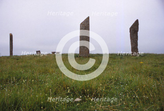 Standing stones of Stenness. Megalithic monument 3rd millennium BC, Orkney, 20th century. Artist: CM Dixon.