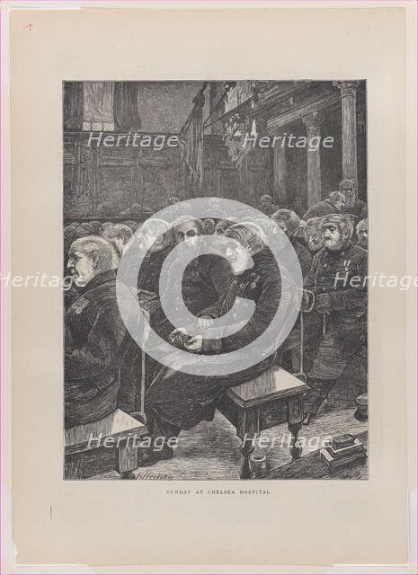 Sunday at Chelsea Hospital (from "The Graphic," vol. 3), February 18, 1871. Creators: Hubert von Herkomer, Unknown.