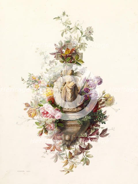 Holy Water Stoup with Figures of Faith, Hope and Charity, 1864. Creator: Jean Marie Reignier.