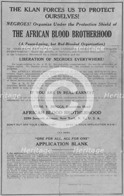 The African Blood Brotherhood, 1918-1922. Creator: Unknown.