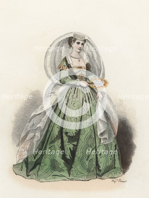 Noble Lady of Venice, in the modern age, color engraving 1870.