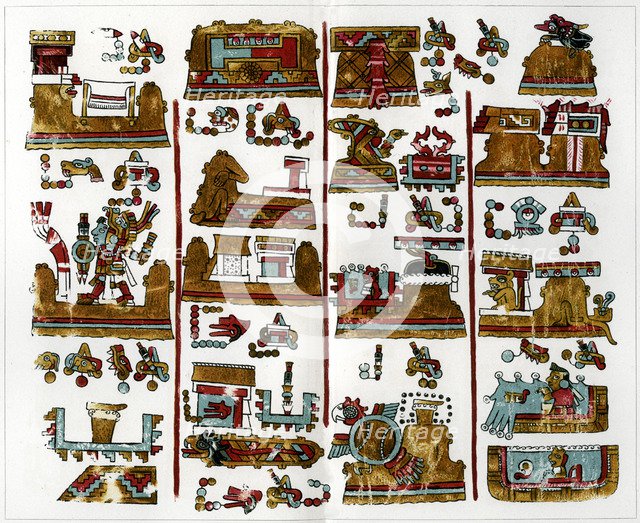 A page from the Vienna manuscript of Zapothec origin, 1901. Artist: Unknown