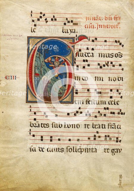 Initial G: The Stigmatization of St. Francis, about 1275. Creator: Rinaldo da Siena.