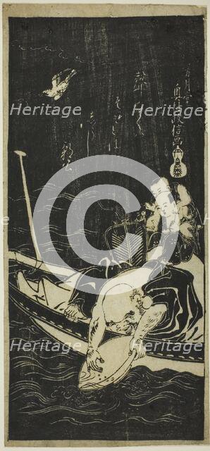 Hotei and Two Children on a Boat, 18th century. Creator: Okumura Masanobu.