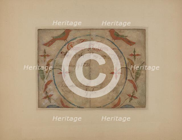 Pa. German Birth Certificate, c. 1936. Creator: Elmer G Anderson.
