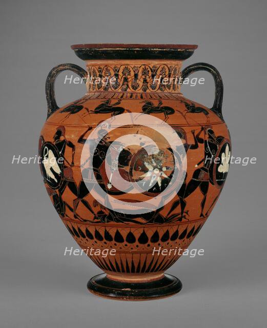 Attic Black-Figure Neck Amphora, about 540 BC. Creators: Painter of London B 174, Workshop of Exekias.