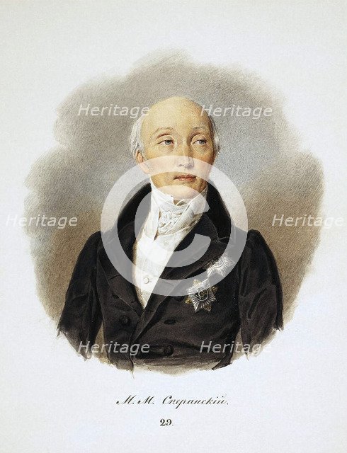 Portrait of the Secretary of State and reformers Count Michail Speransky, (1772-1839), 1839.  Creator: Reimers, Ivan Ivanovich (1818-1868).