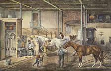  'Trotting Cracks' At Home, A Model Stable, pub. 1868, Currier & Ives (Colour Lithograph)