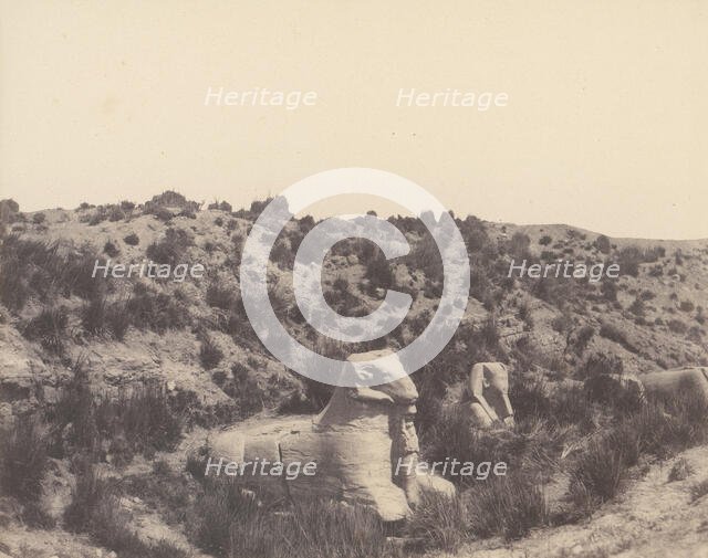 Karnak (Thèbes), Sphinx a Tête Humaine et a Tête de Bélier, en Y, 1851-52, printed 1853-54. Creator: Félix Teynard.