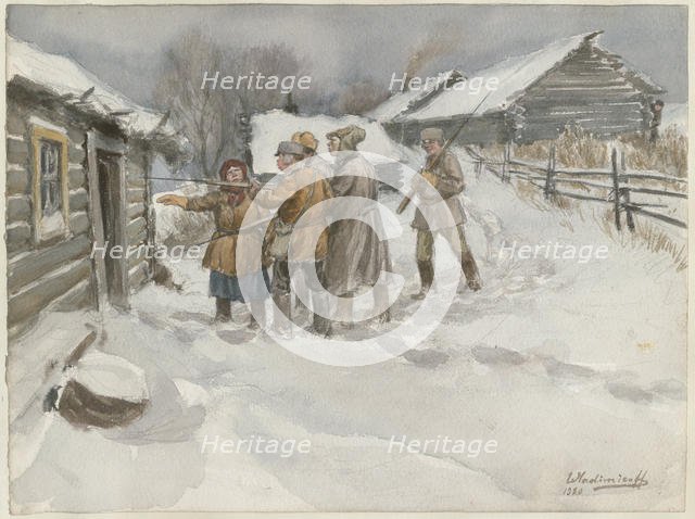 Before search and seizure (from the series of watercolors Russian revolution), 1920. Artist: Vladimirov, Ivan Alexeyevich (1869-1947)