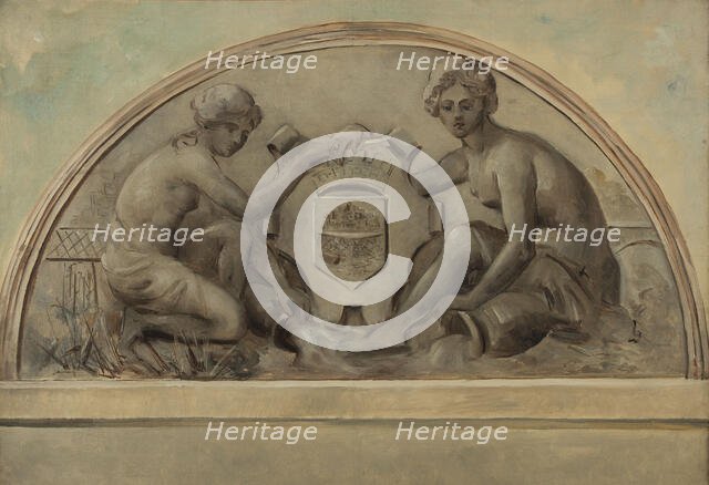 Sketch for the pediment at the school complex of Alfortville: The Seine and the Marne fram..., 1898. Creator: Emile Delbos.