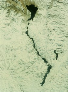 The Himalayas between China and Tibet, seen from aboard the second Space Shuttle flight, 1981. Creator: NASA.