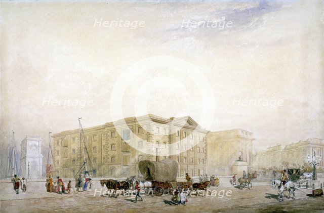 View of the southern end on the new London Bridge and Fenning's Wharf, London, c1835.                Artist: Anon