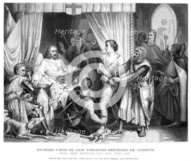 King Richard I (1157-1199), forgiving Bertrannd De Gurdun, late 19th century.Artist: Thomas Brown