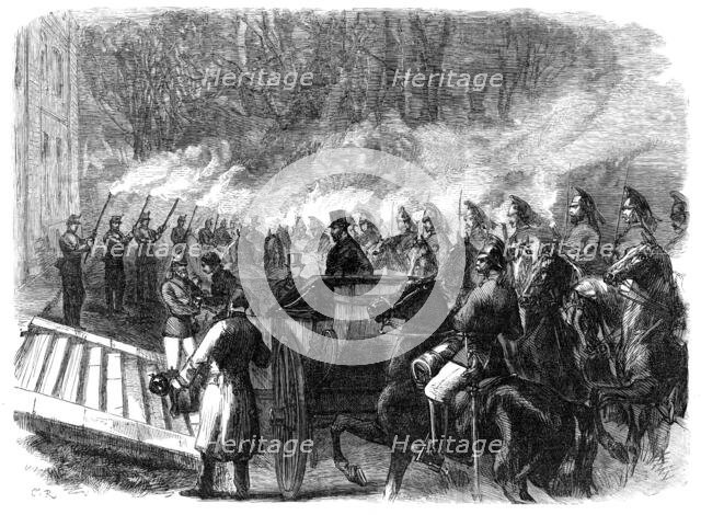 Arrival of the Prince and Princess of Wales at Kimbolton, 1870. Creator: C. R..