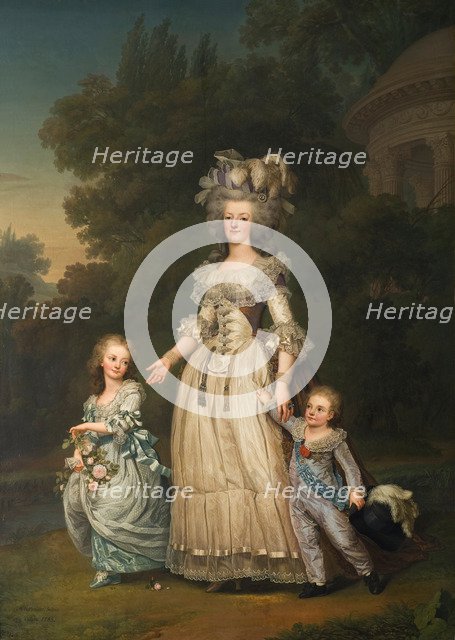 Queen Marie Antoinette of France and two of her Children Walking in The Park of Trianon, 1785. Artist: Wertmüller, Adolf Ulrik (1751-1811)
