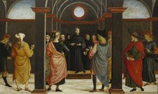 Saint Augustine disputing with the heretic Fortunatus, c1510. Creator: Umbrian Master.