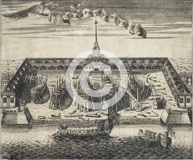 View of the Admiralty Shipyard in St. Peterburg, 1717. Artist: Rostovtsev, Alexei Ivanovich (1670s-1730s)