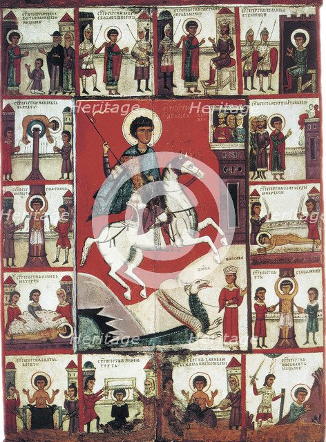 Saint George with Scenes from His Life, 14th century.  Creator: Russian icon.