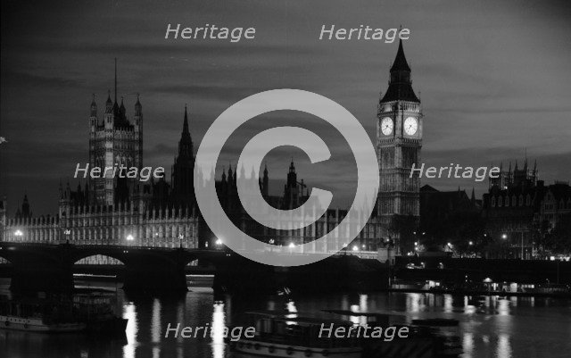 The Palace of Westminster at night, London, 1945-1980. Artist: Eric de Maré