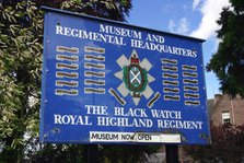 Sign, museum and headquarters of the Royal Highland Regiment, Perth, Scotland.