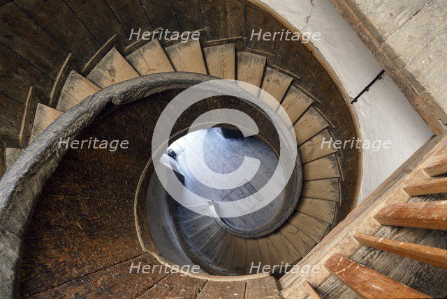 Circular staircase leading down to the water bastion, Upnor Castle, Upper Upnor, Kent, c2000s(?). Artist: Unknown.