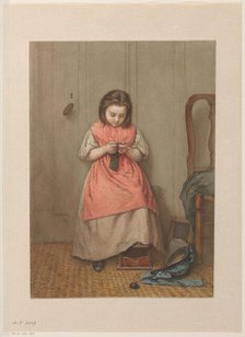 Interior with knitting girl, 1868. Creator: Jacob Taanman.