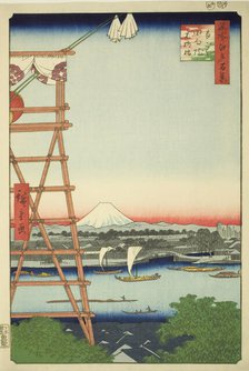 Ryogoku Ekoin and Moto-Yanagi Bridge (Ryogoku Ekoin Moto-Yanagibashi), from the series..., 1857. Creator: Ando Hiroshige.