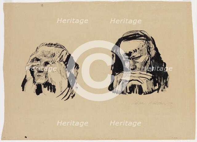 Two Studies for the Head of a Man, c1921. Creator: Kathe Kollwitz.