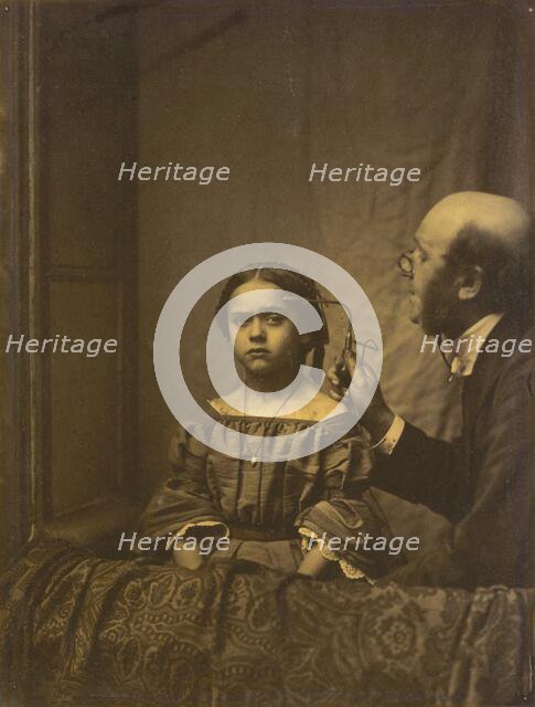 The muscle of attention (left); Eyebrow contraction due to bright light (right), 1854-1856. Creator: Duchenne de Boulogne.