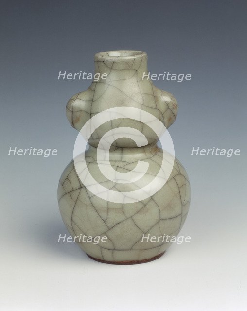 Guan-type celadon miniature double gourd vase, Yuan dynasty, China, 14th century. Artist: Unknown