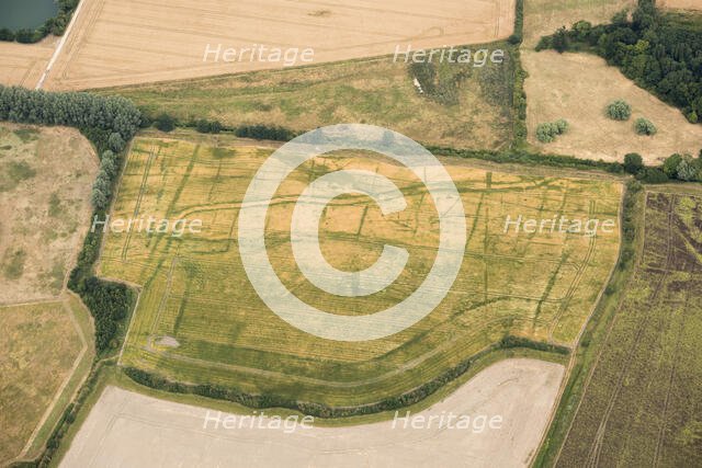 Etonbury deserted medieval settlement showing as a crop mark, near Arlesey, Bedfordshire, 2018. Creator: Damian Grady.