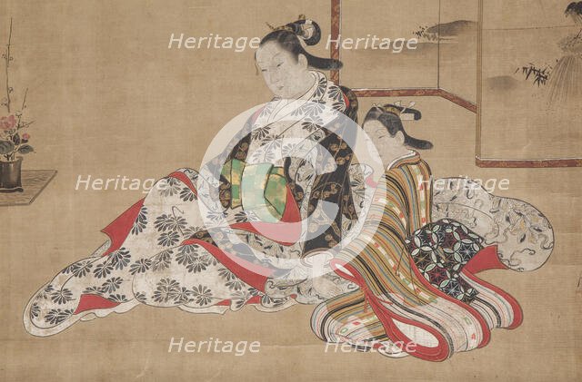 Courtesan with Her Companion at a Screen, 1716-1736. Creator: Miyagawa Choshun.