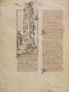 The Building of the Tower of Babel; Histoire ancienne jusqu'à César, about 1390-1400. Creator: First Master of the Bible historiale of Jean de Berry.