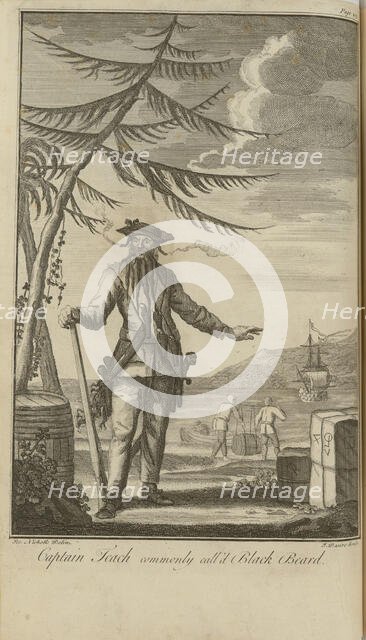 Portrait of the Pirate Edward Teach, known as Blackbeard, 1736. Creator: Basire, James (1730-1802).