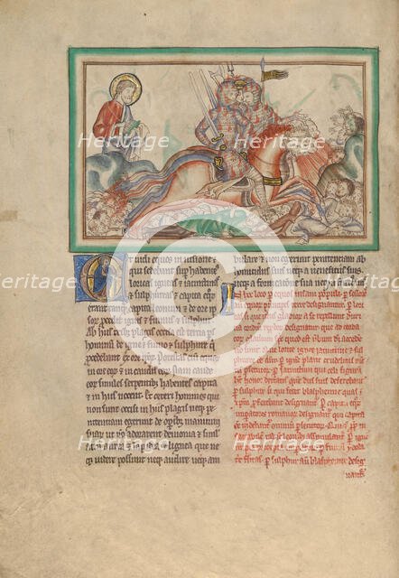 The Horsemen on Fire-Breathing Horses; Dyson Perrins Apocalypse, about 1255-1260. Creator: Unknown.