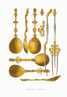 Spoons and forks? From the Antiquities of the Russian State, 1849-1853. Creator: Solntsev, Fyodor Grigoryevich (1801-1892).