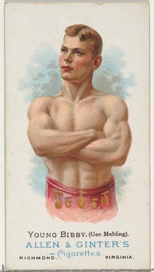 Young Bibby (George Mehling), Wrestler, from World's Champions, Series 1 (N28) for Allen &..., 1887. Creator: Allen & Ginter.