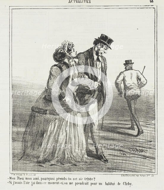 Mon Dieu, mon ami, pourquoi prends tu cet air triste? -Si j'avais l'air gai dans ce moment..., 1867. Creator: Cham.