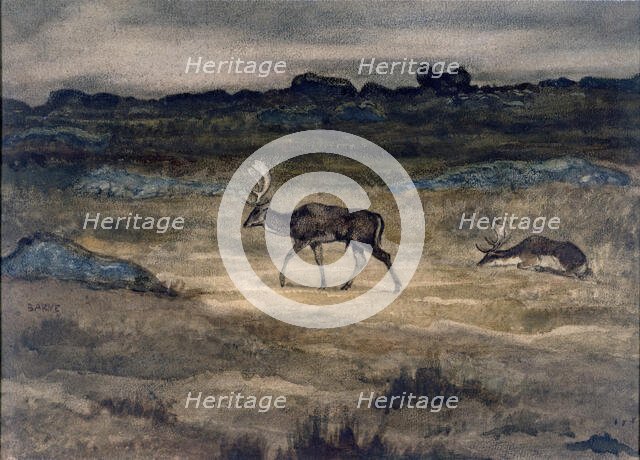 Two Fallow Deer, c1850s-1860s. Creator: Antoine-Louis Barye.