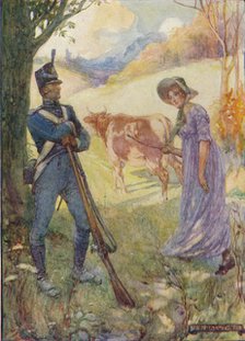 'Driving A Cow Before Her, Laura Secord Passed The American Sentries', c1909, (c1920). Artist: Joseph Ratcliffe Skelton.
