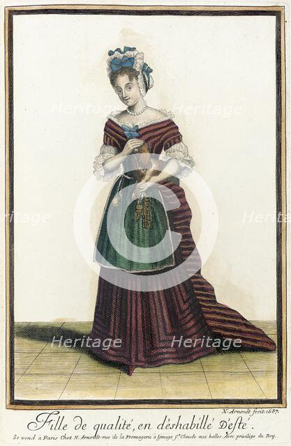 Recueil des modes de la cour de France, 'Fille de Qualité, en d'Eshabillé d'Esté', 1687. Creator: Nicolas Arnoult.
