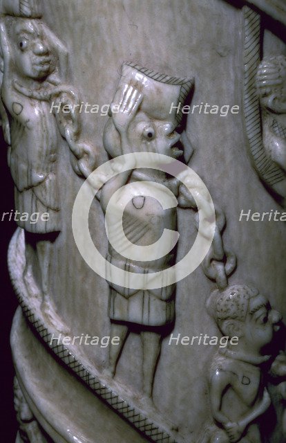 Detail of an ivory horn showing slaves in chains Artist: Unknown